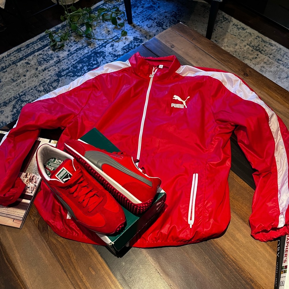 Another awesome bundle! Red Puma sneakers & Large Windbreaker! Instant style!